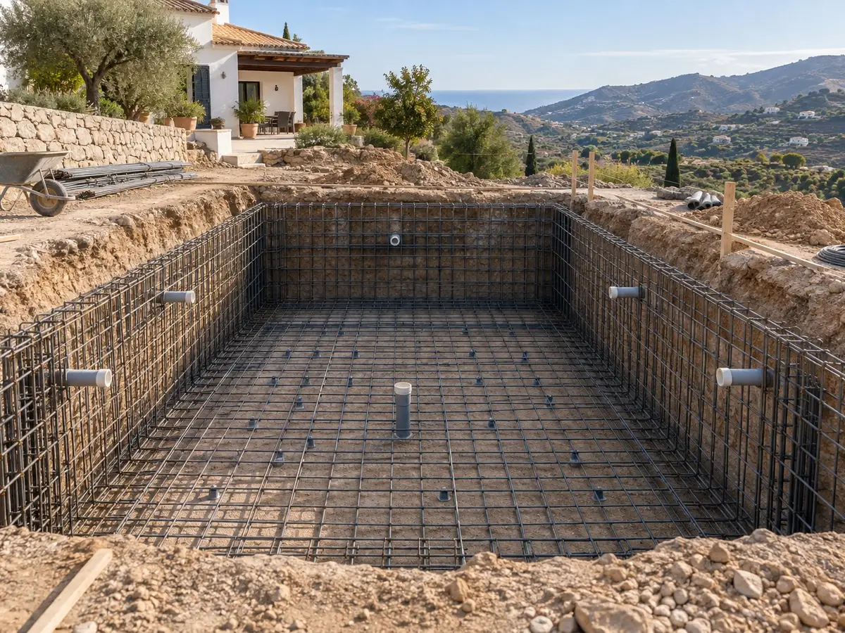 Ferralla del vaso de una piscina de obra