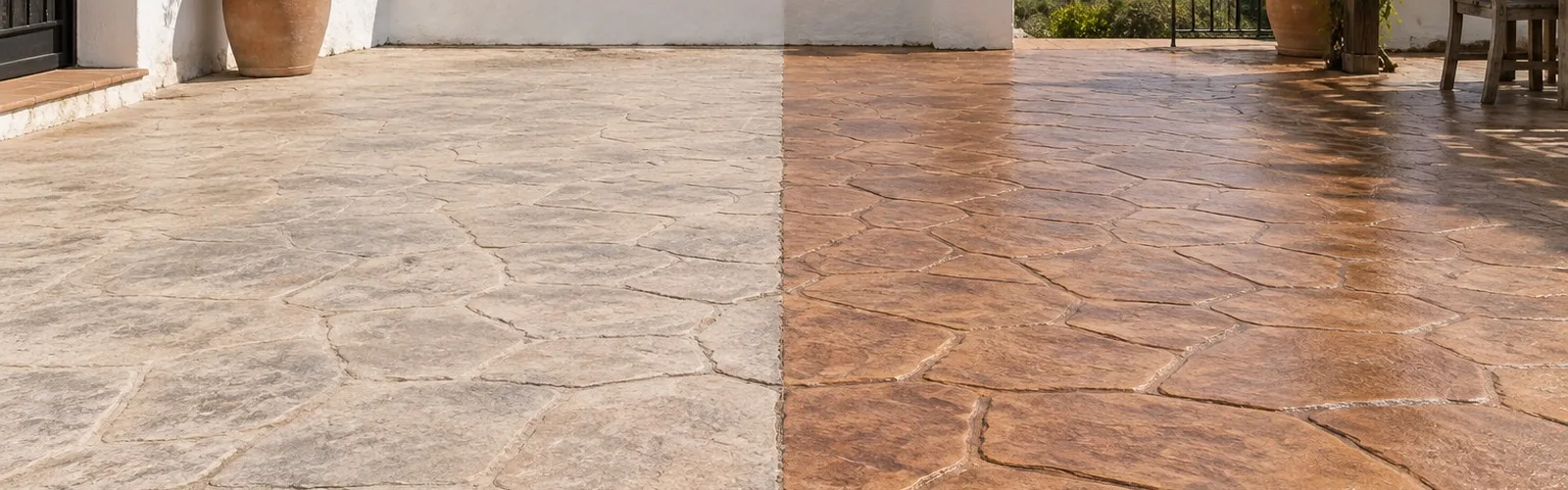 Hormigón impreso antes y después del resellado