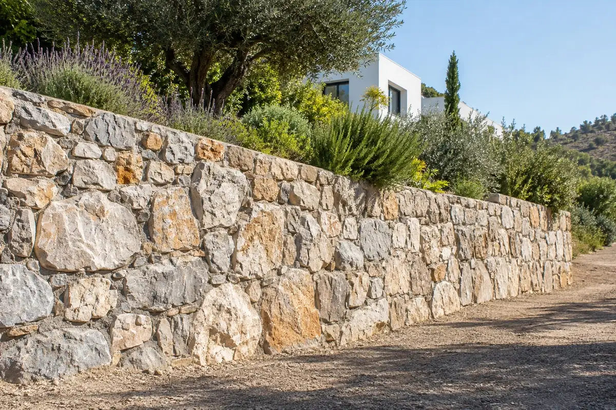 Muro de mampostería de piedra con mortero