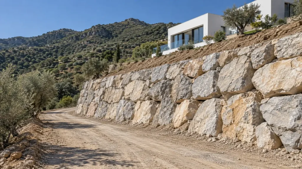 Escollera wall below a track in Alhaurín el Grande