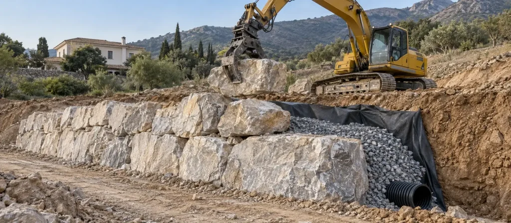 Placing escollera with drainage in Cártama
