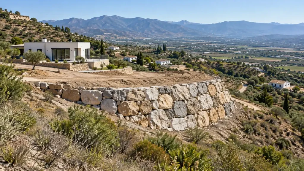 Guadalhorce valley with an escollera wall
