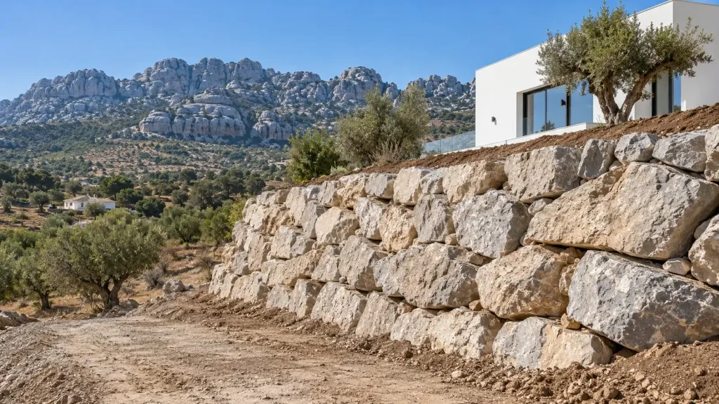 Escollera wall at the foot of El Torcal in Villanueva de la Concepción