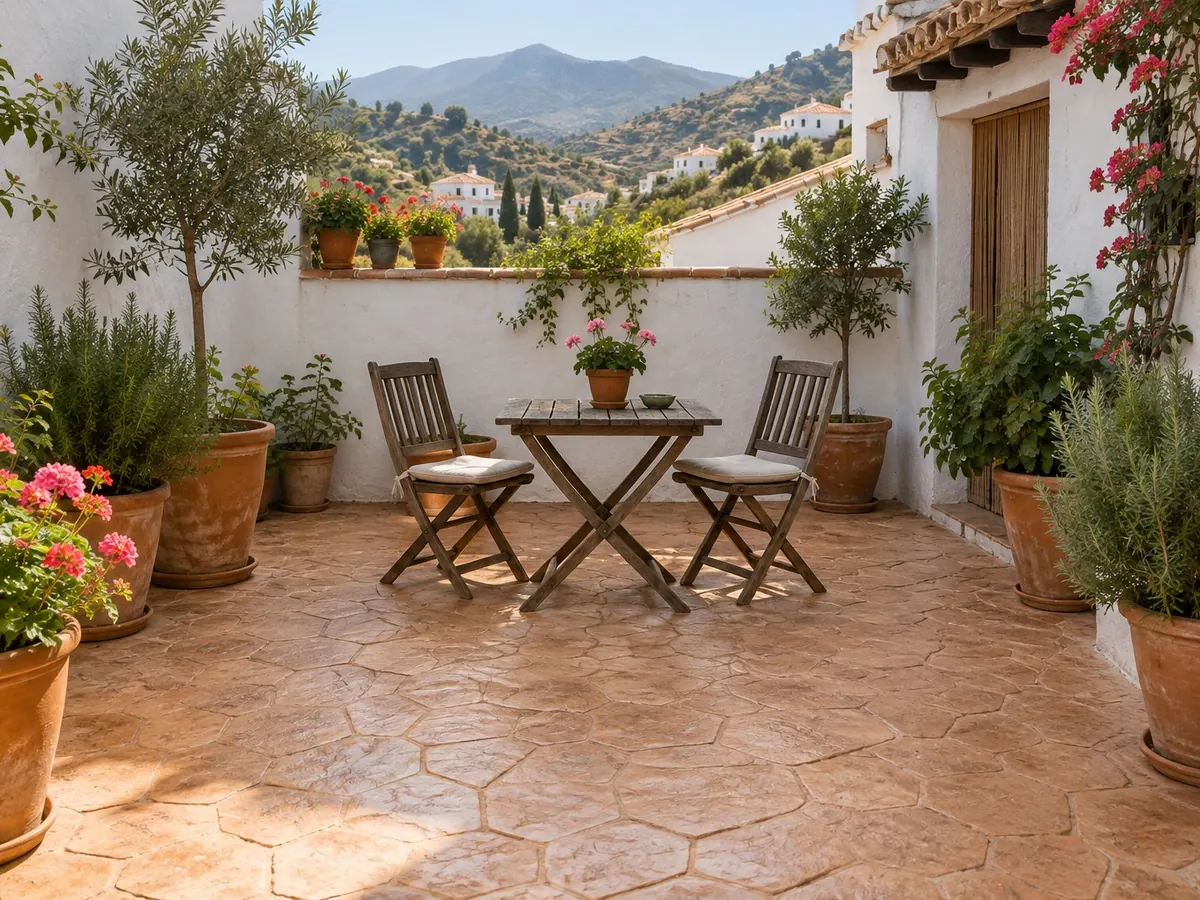 Patio de hormigón impreso de 25 m²