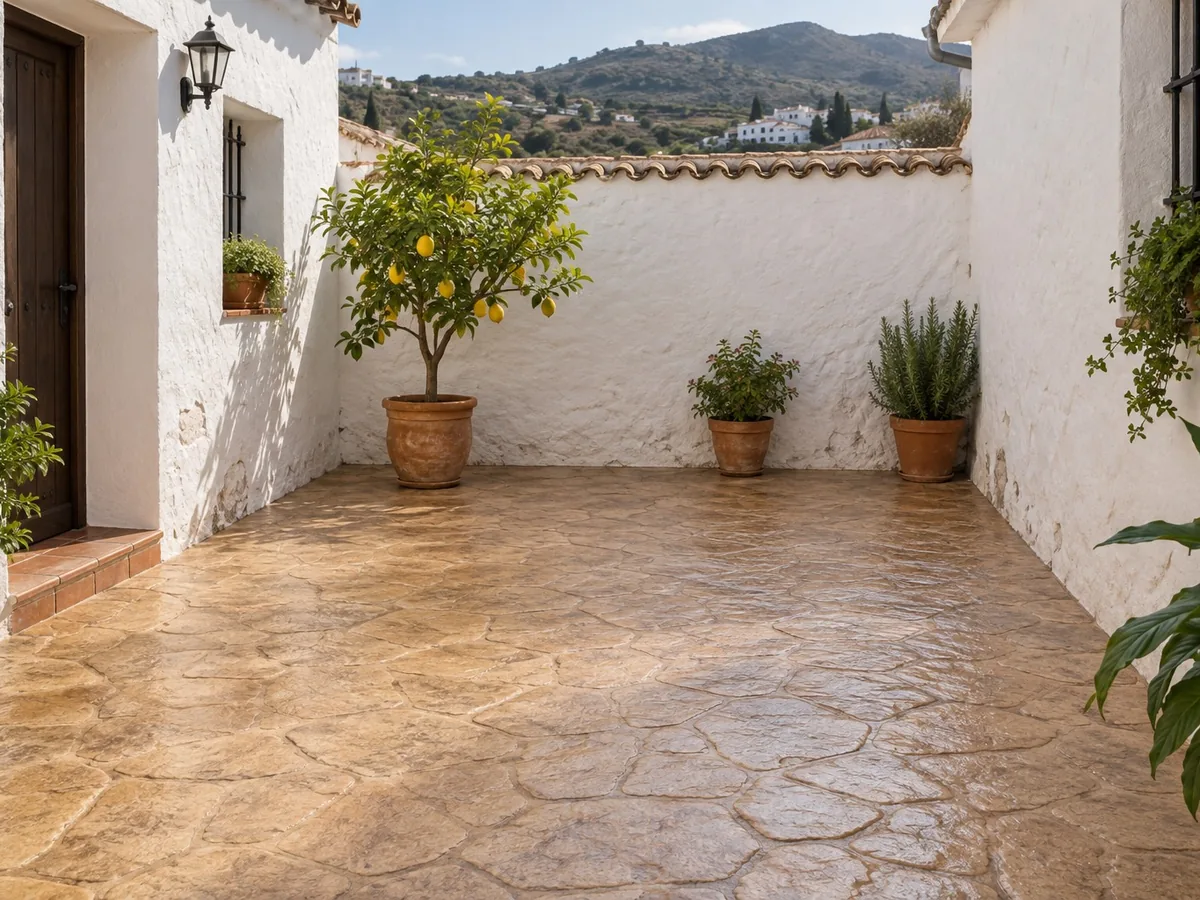 Patio renovado con hormigón impreso