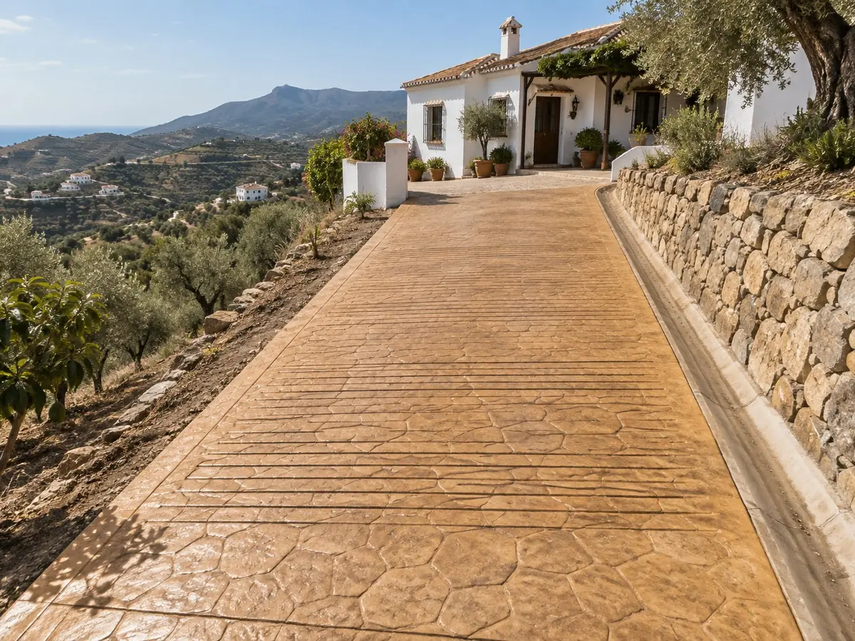 Rampa de hormigón impreso en cortijo de Vélez-Málaga