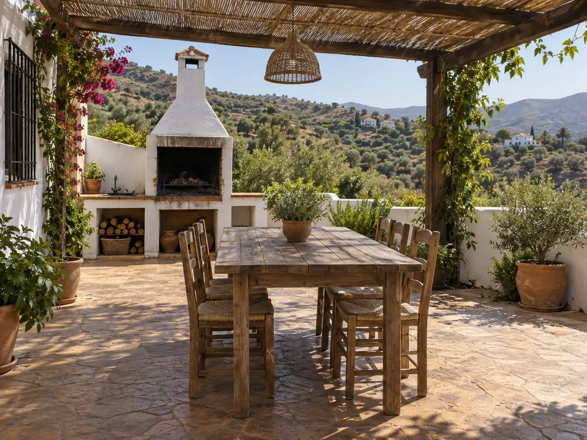 Zona de barbacoa con hormigón impreso
