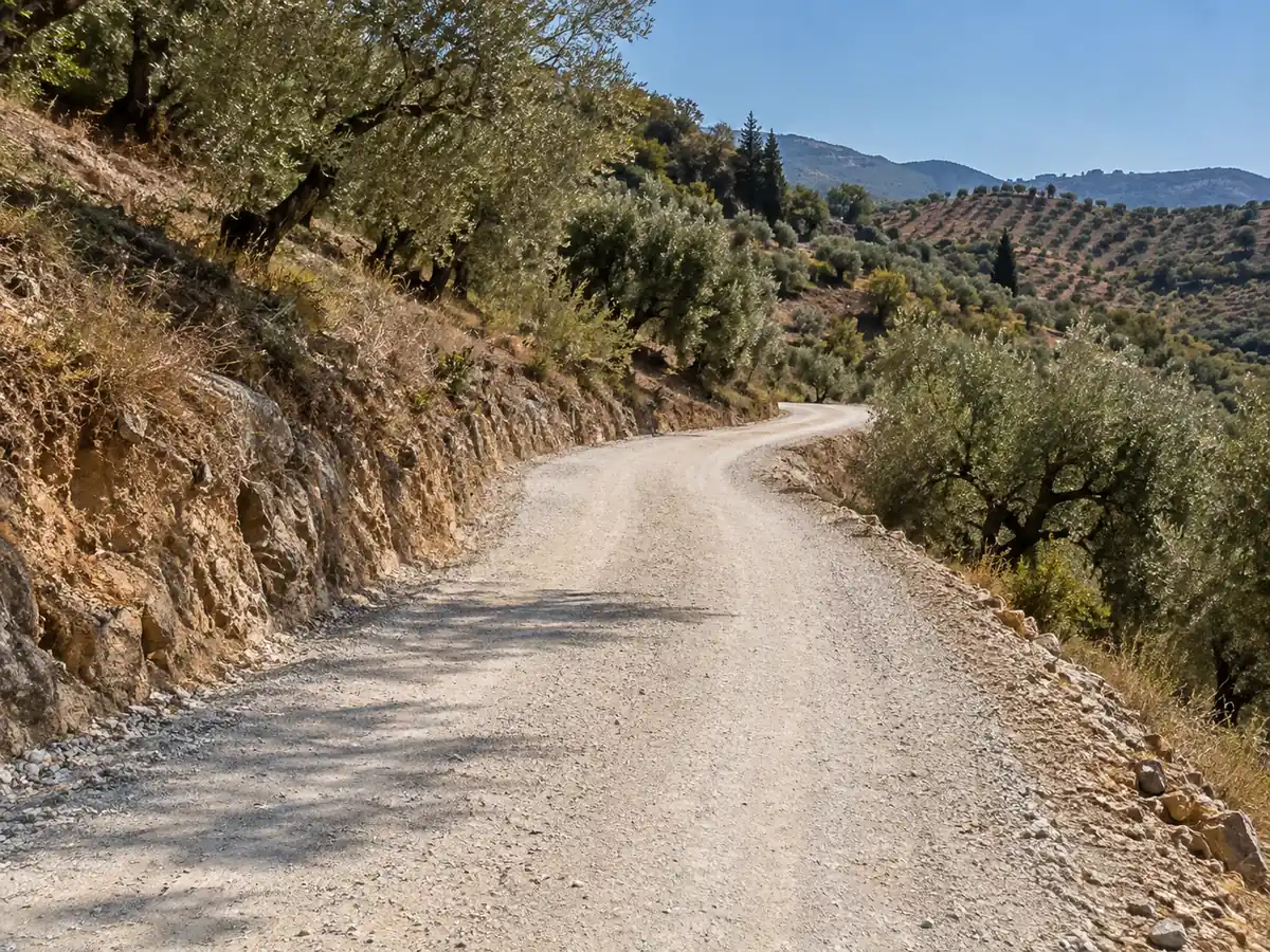 Arreglo de carriles en Algarrobo: carril rural en el valle del río Algarrobo arreglado con zahorra