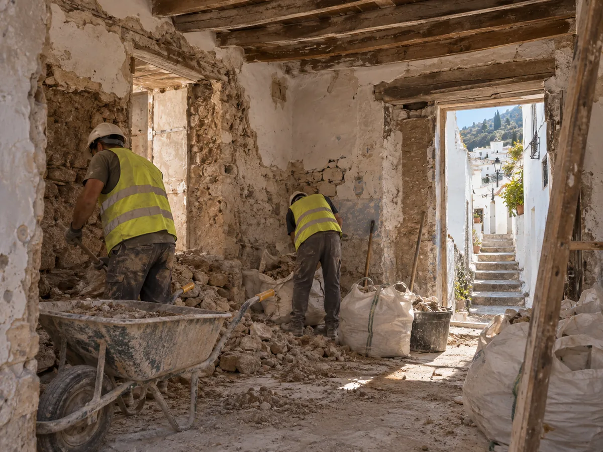 Demoliciones en Frigiliana 2 Demolición con miniexcavadora y escombro separado en Frigiliana