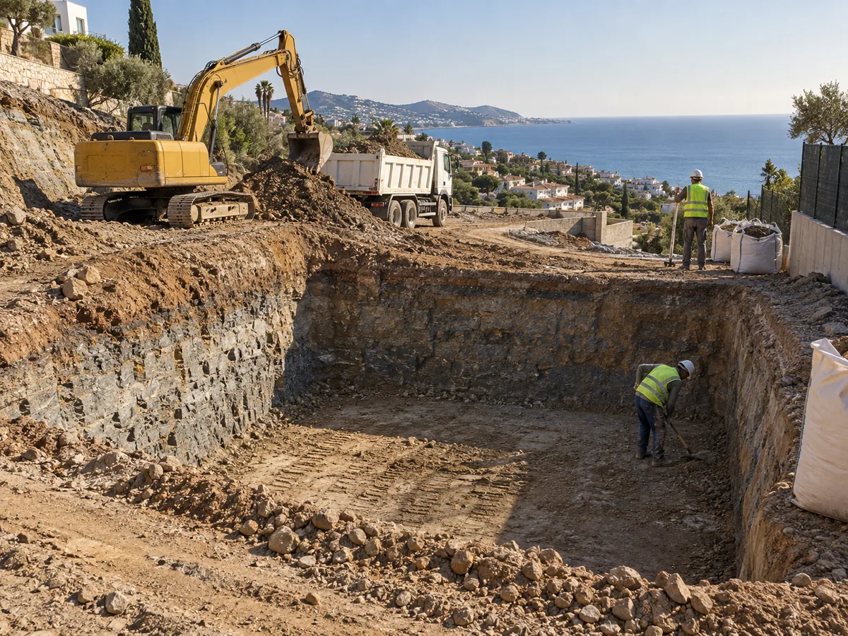 Excavación con maquinaria en una parcela de Rincón de la Victoria