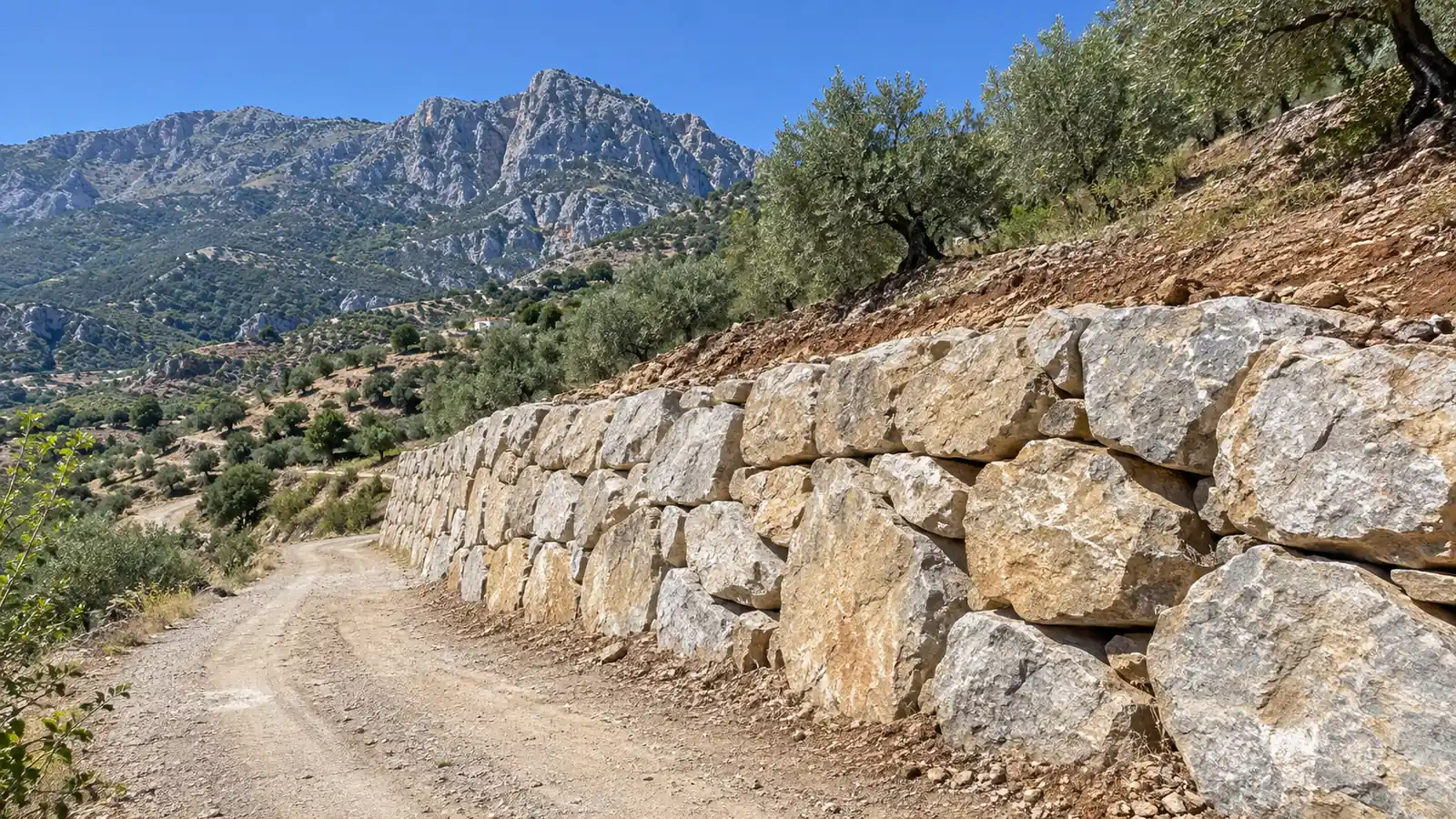 Escollera wall along a mountain track in Canillas de Aceituno