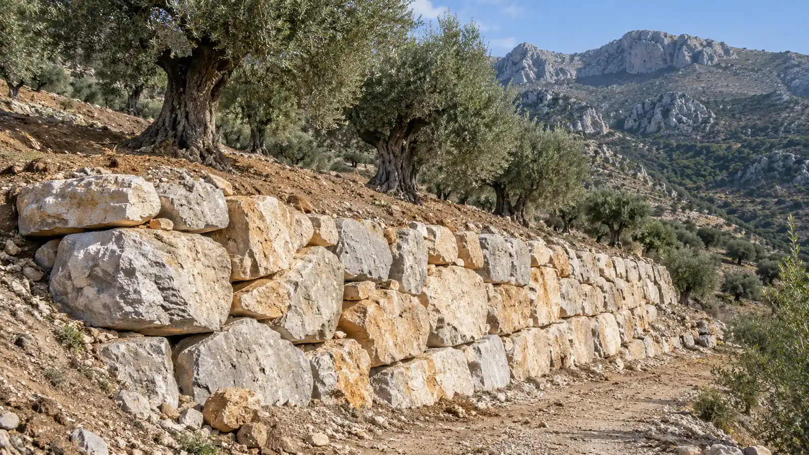 Escollera wall on an olive grove terrace in Periana